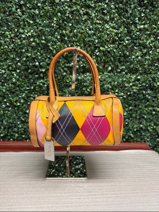 Dior Handbags - Dior Multicolor Coated Canvas and Harlequin Leather Argyle Mini Boston Bag